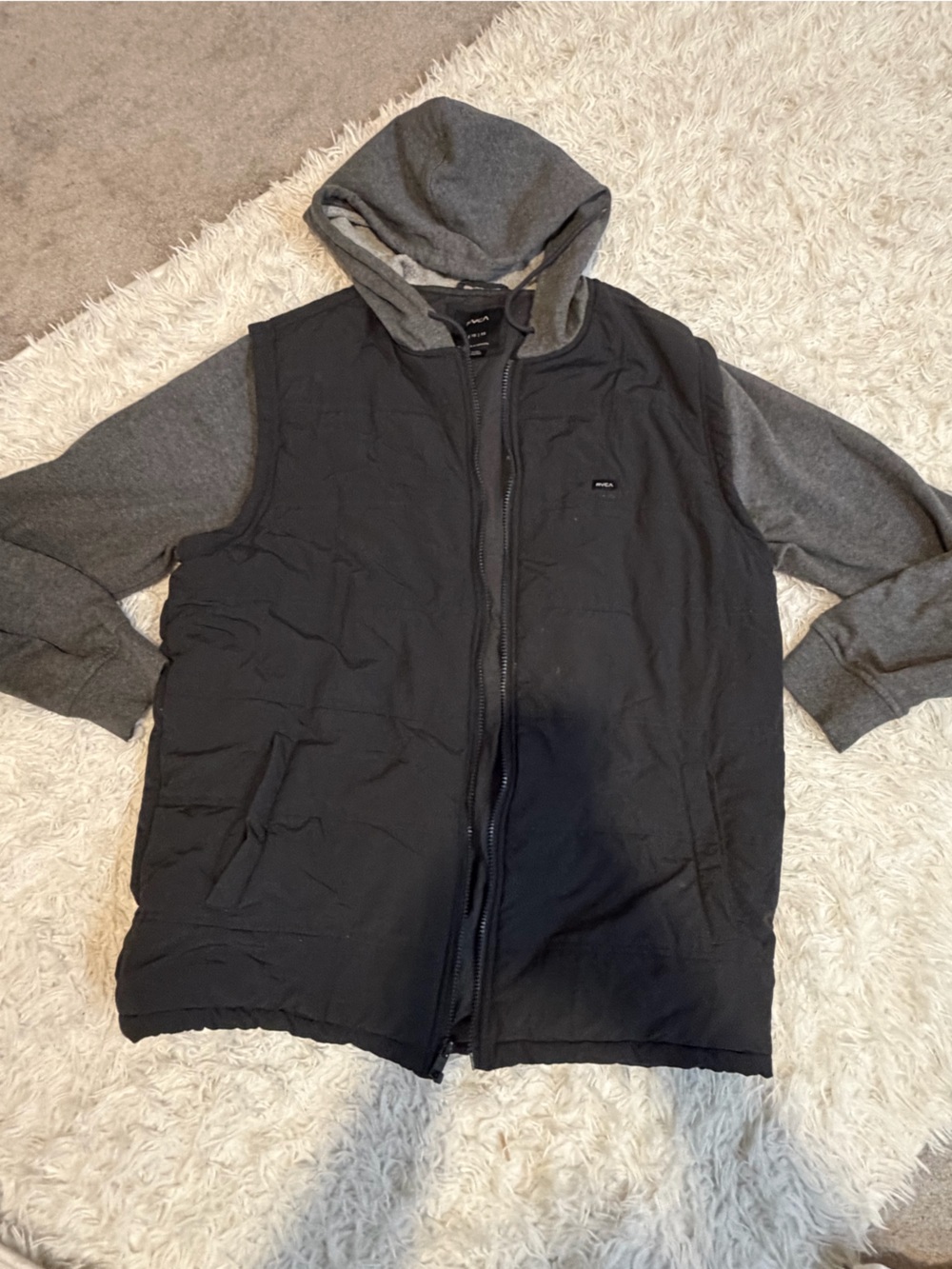 RVCA Black & Gray Lightweight Hooded Shirt Jacket